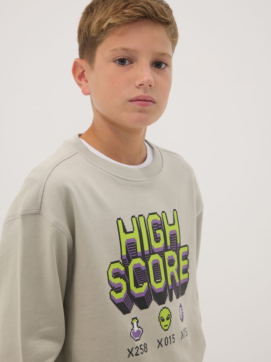 Grey 100% cotton gaming-print crew-neck sweatshirt_1