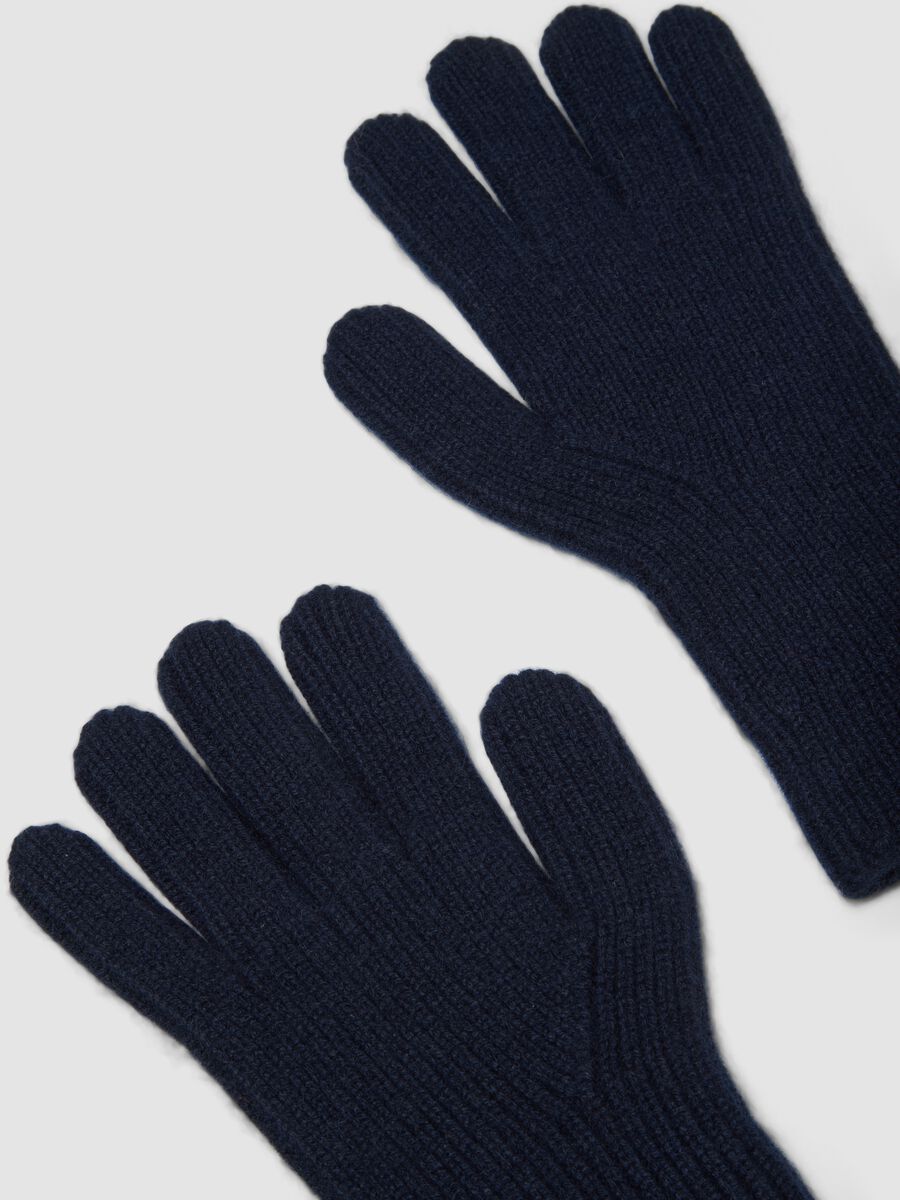 Blue ribbed pure cashmere gloves_2