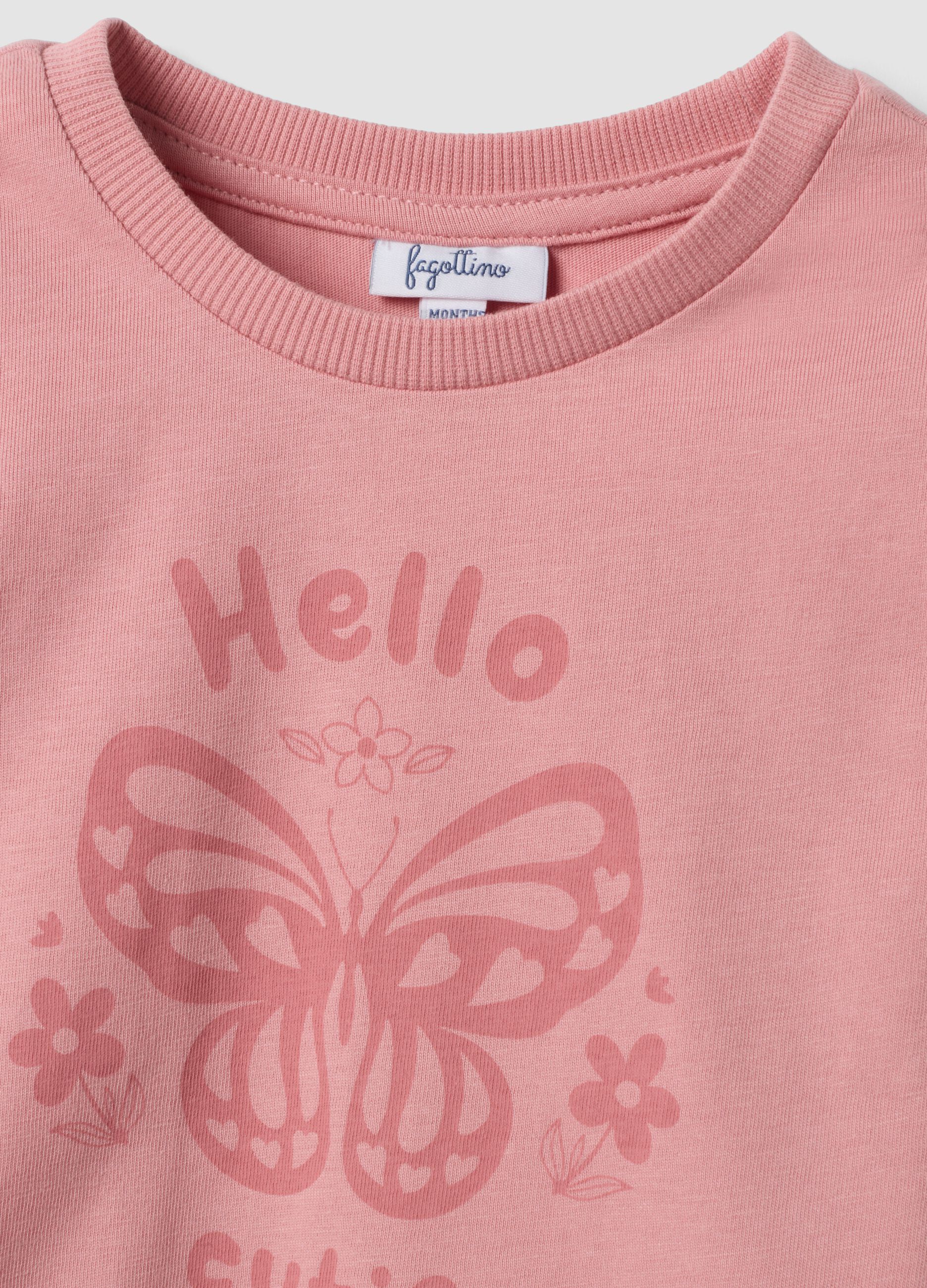 Pink organic cotton crew-neck T-shirt