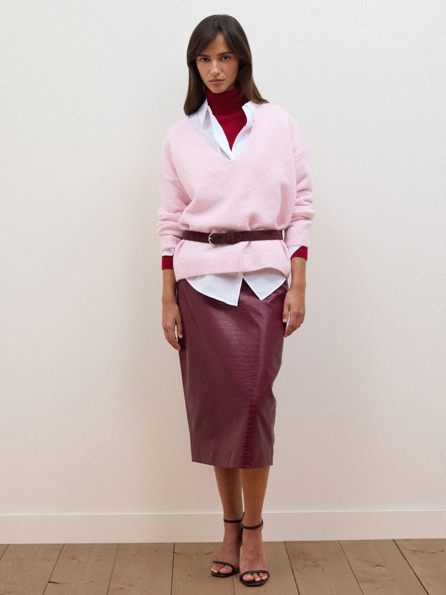 Red midi skirt in pure viscose with embossed print_0
