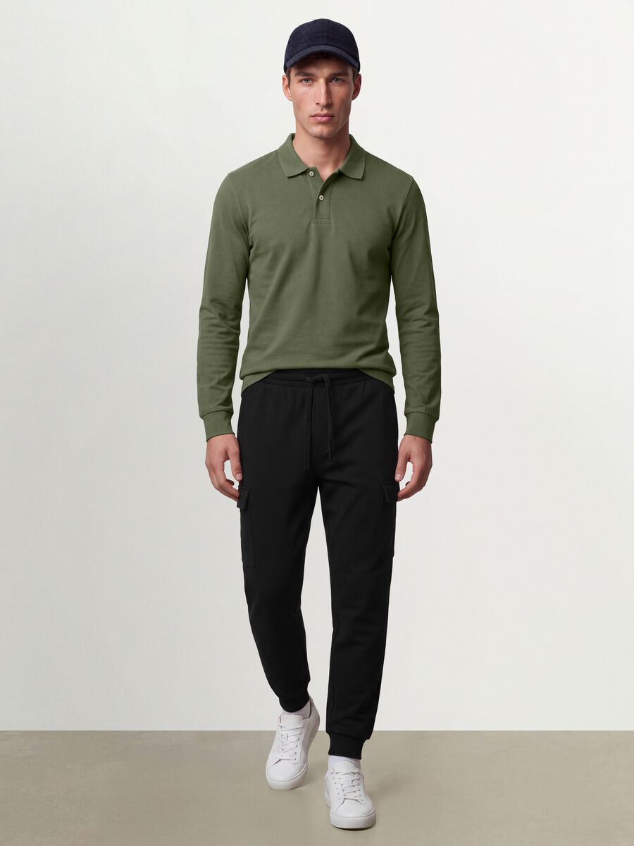 Green long-sleeve organic cotton piqu&eacute; polo, regular fit_2