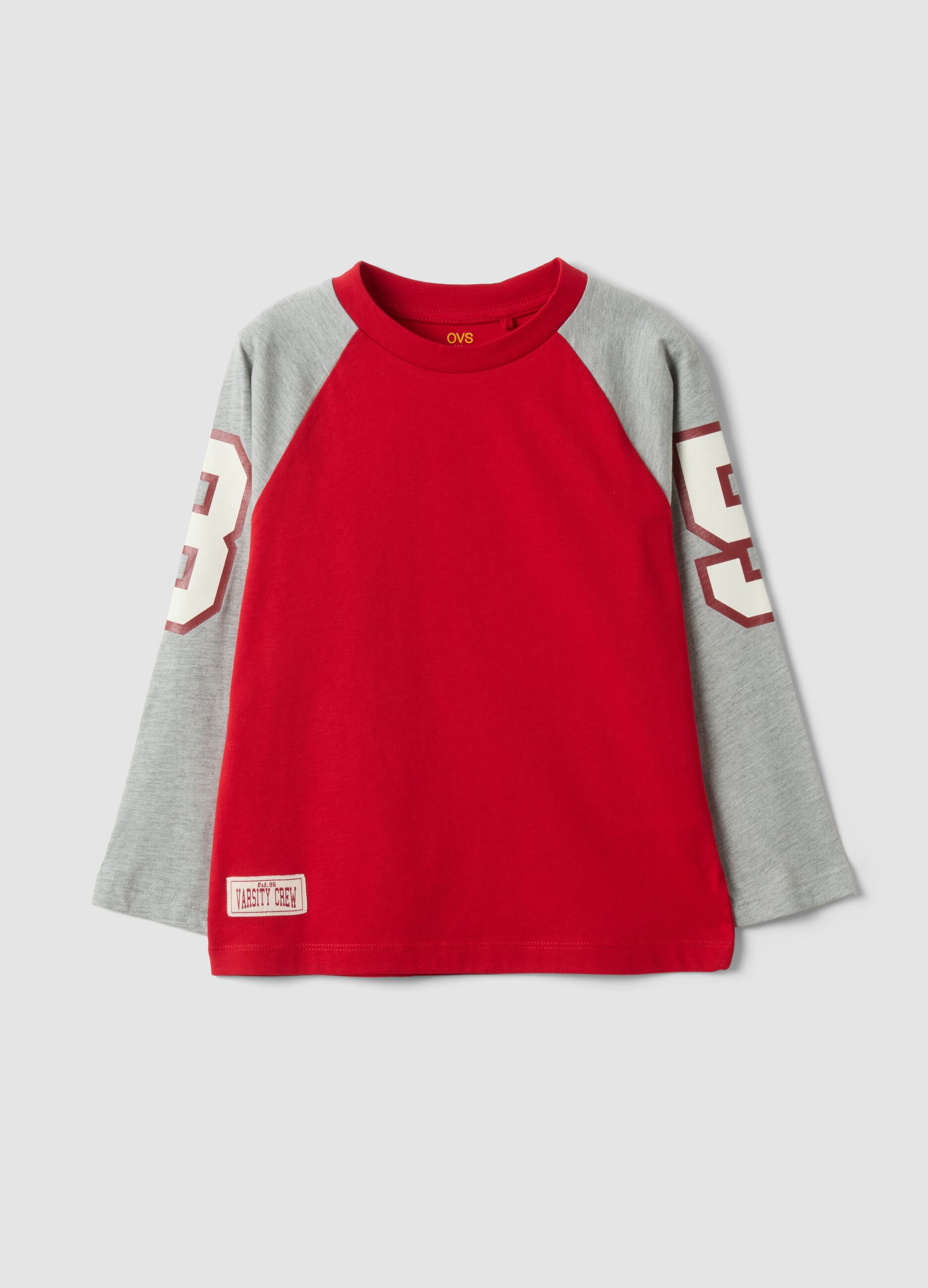 Red pure cotton crew-neck raglan T-shirt for boys