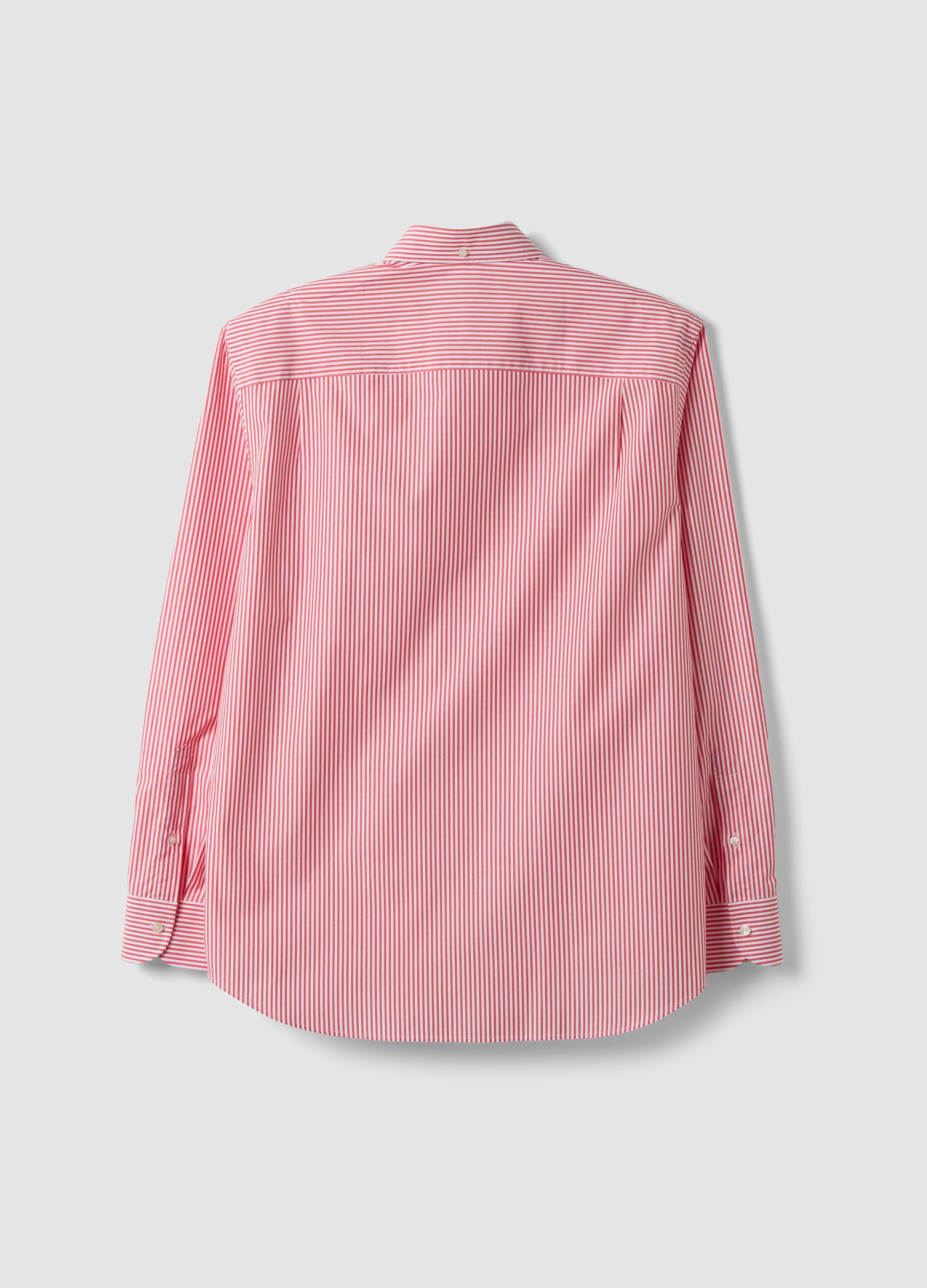 Camicia rossa e bianca a righe in puro cotone regular fit