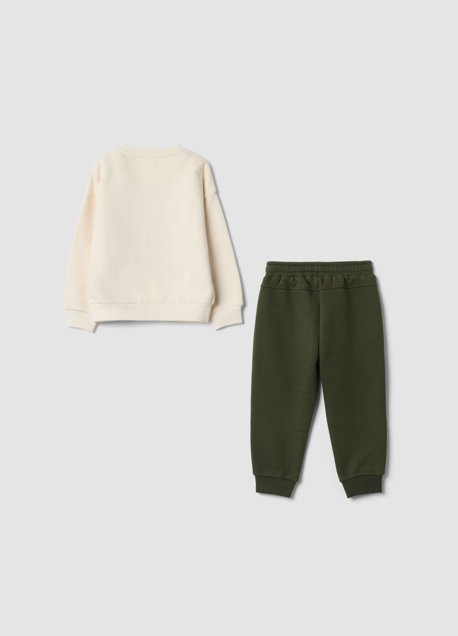 Beige organic cotton-blend jogging set with Mickey print, oversized fit