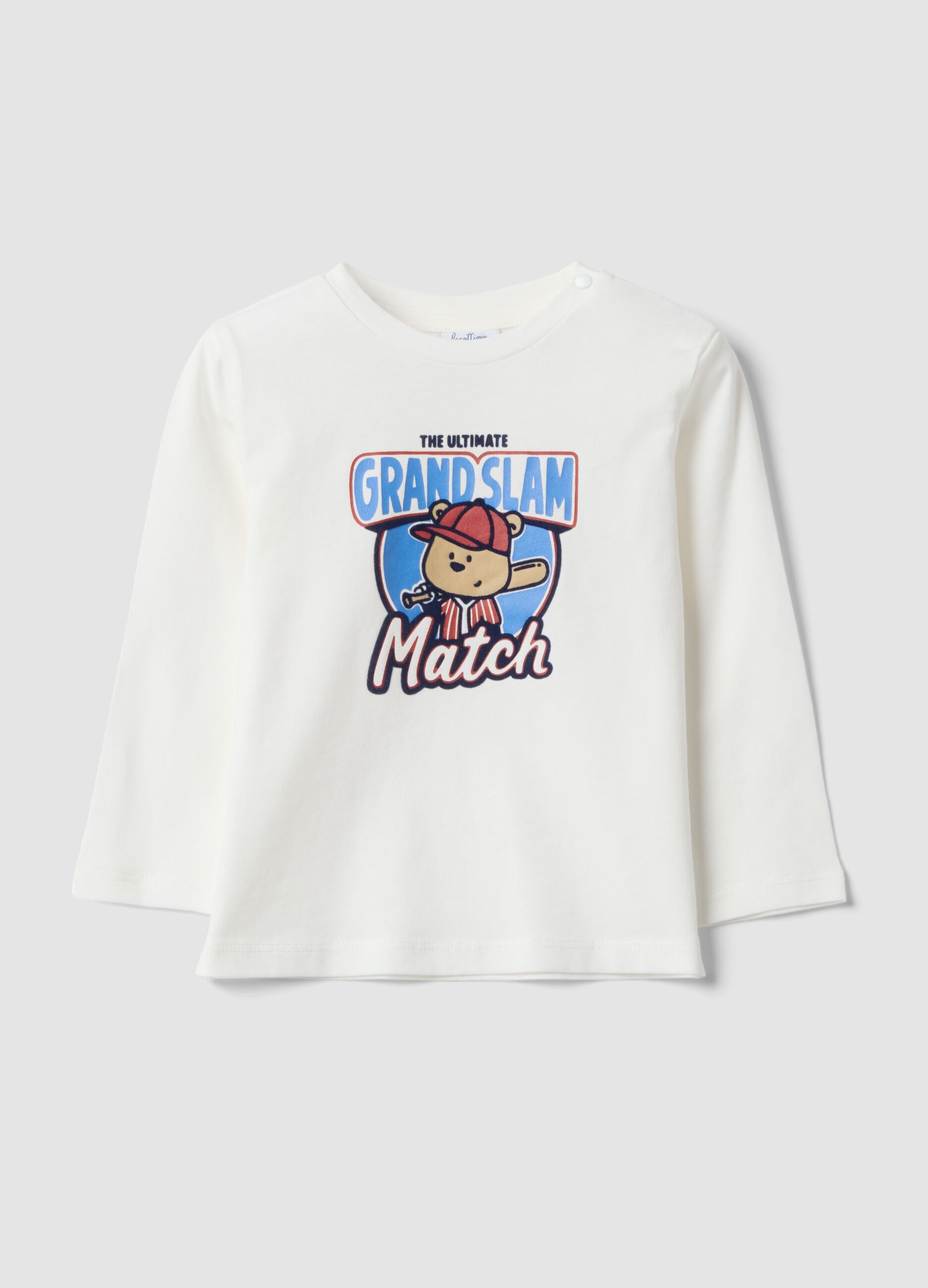 White organic cotton T-shirt with teddy bear print