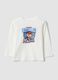 White organic cotton T-shirt with teddy bear print_0