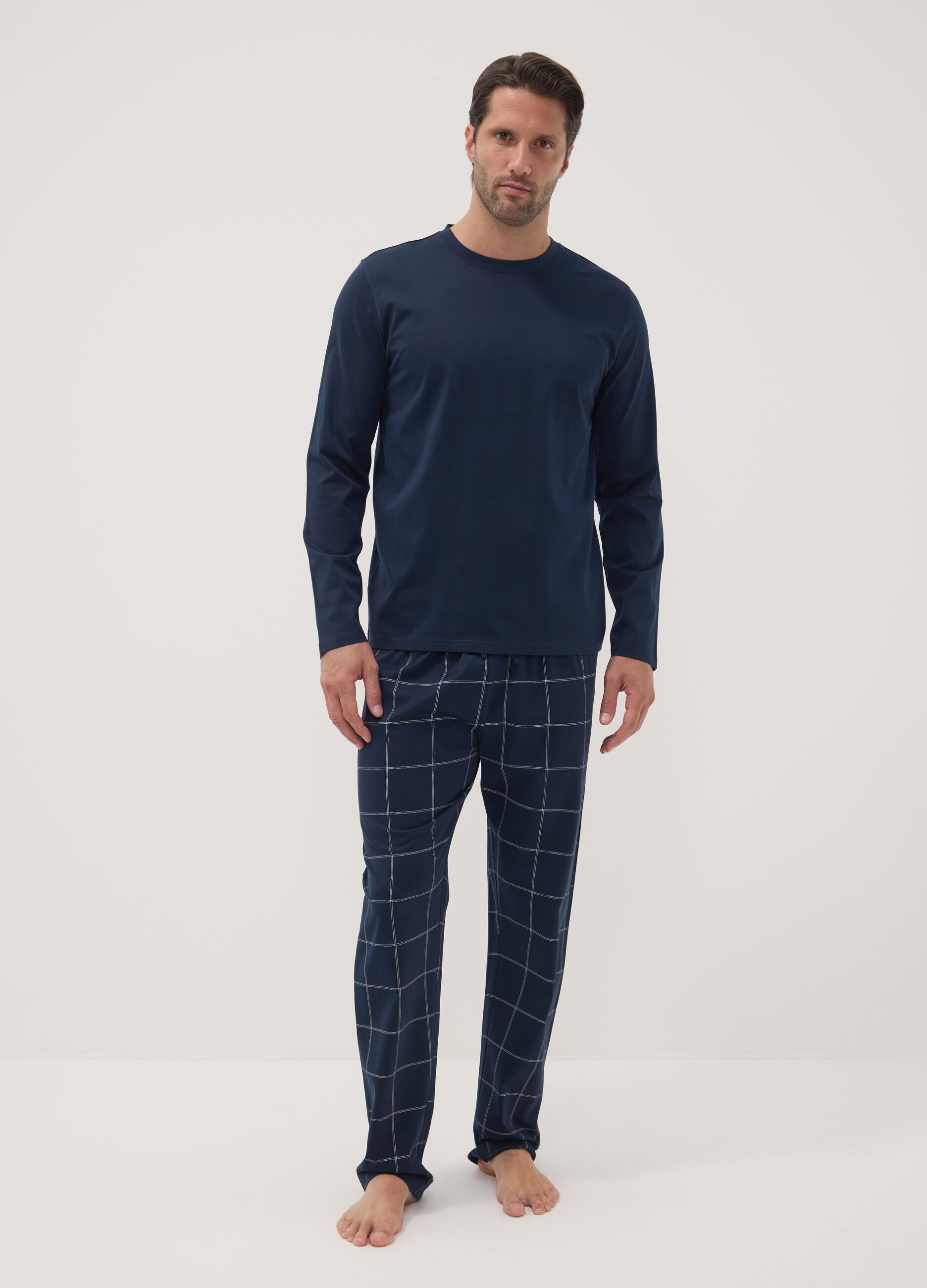 Pigiama blu notte in puro cotone organico con girocollo