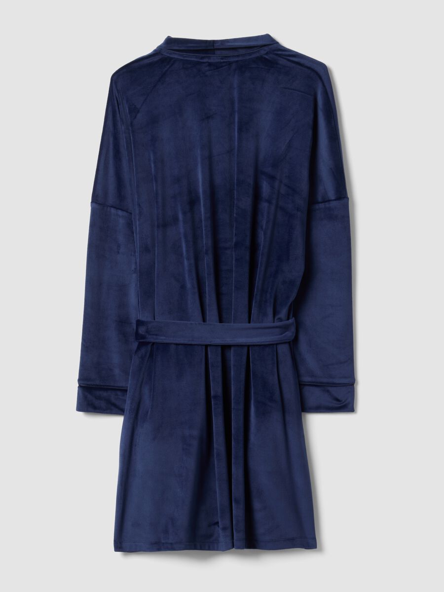 Blue stretch-fabric dressing gown with belt_2
