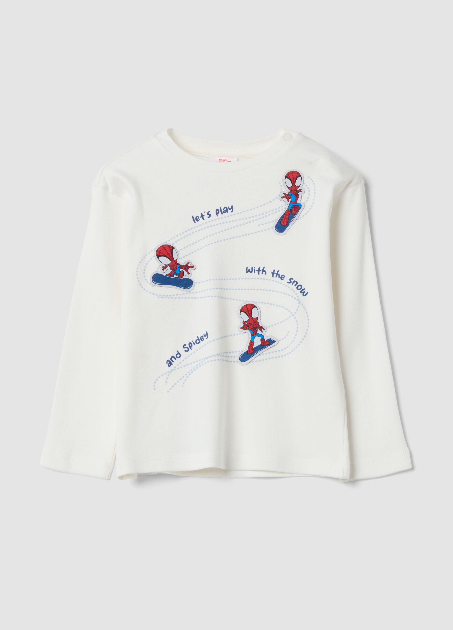 T-shirt bianca in puro cotone con stampa Marvel Spider-Man