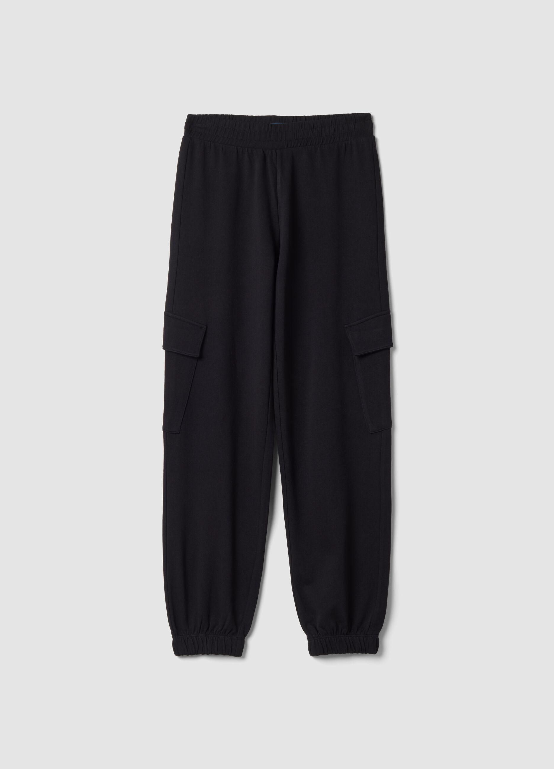 Pantaloni cargo blu in misto cotone e viscosa