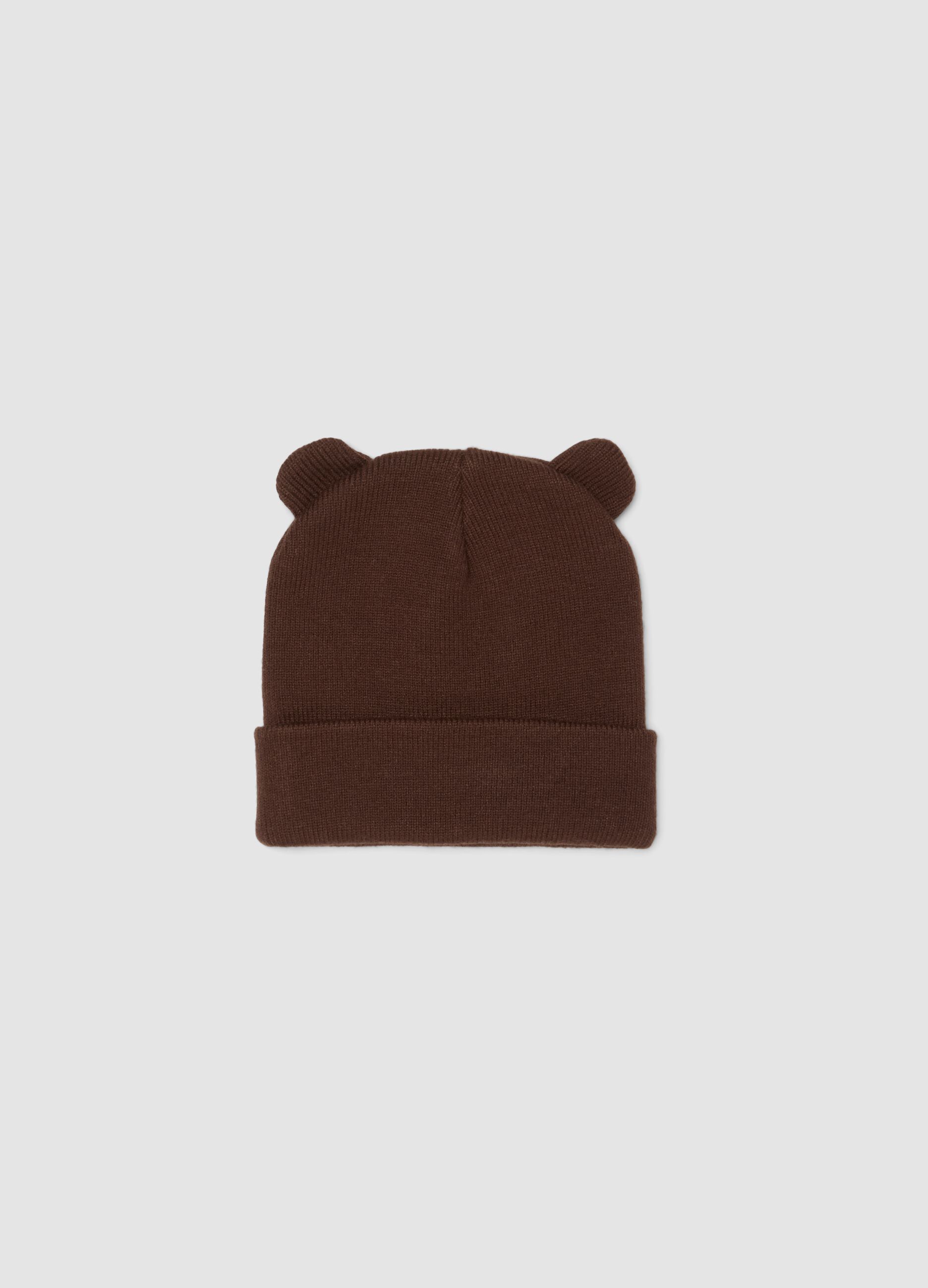 Brown viscose-blend hat with turn-up and ears