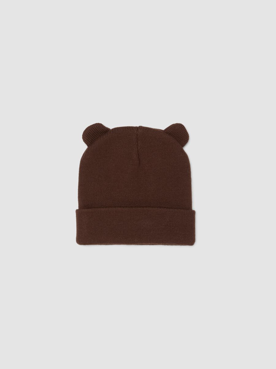 Brown viscose-blend hat with turn-up and ears_0