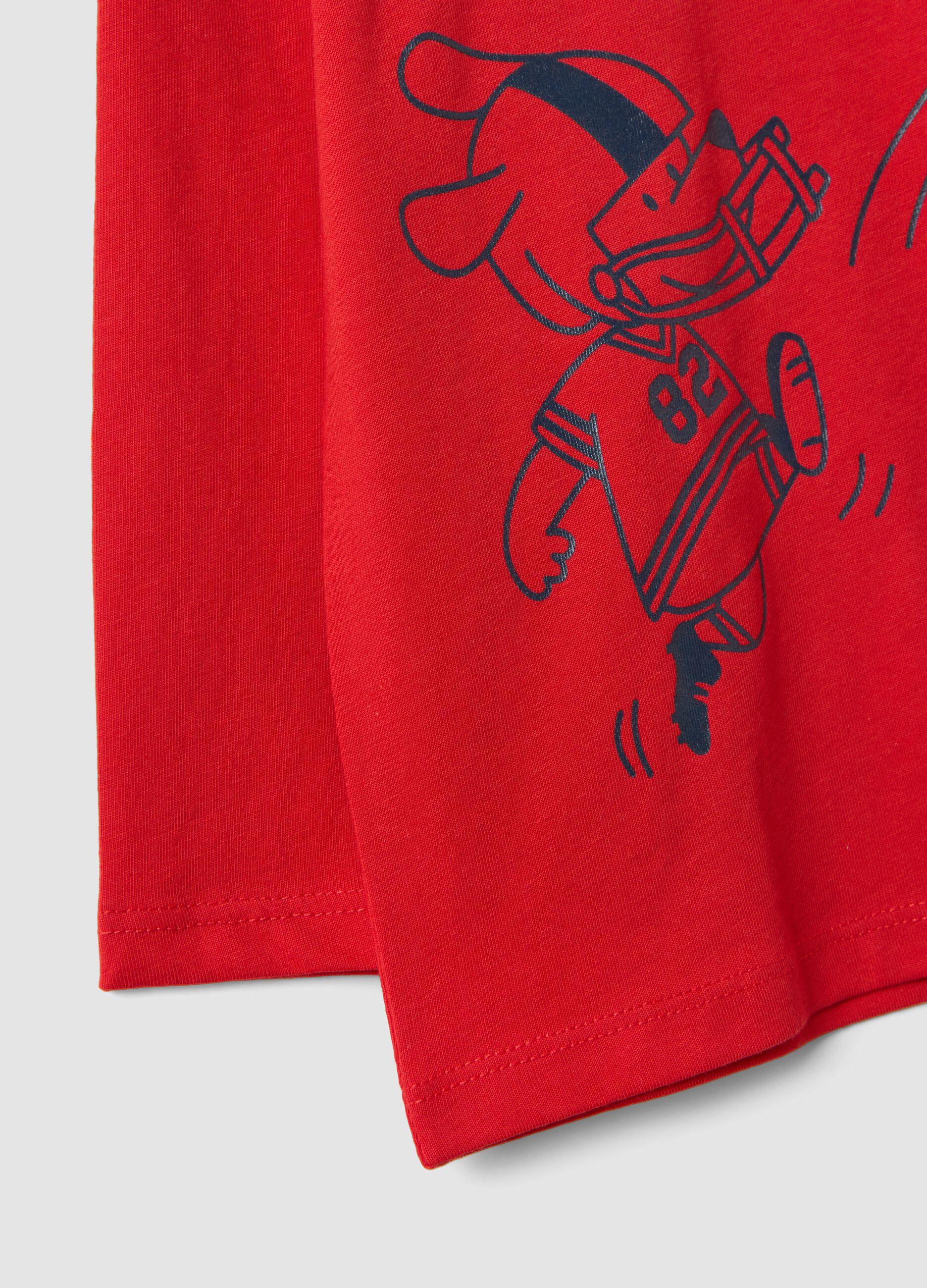 Red pure organic cotton T-shirt with college print for baby boy