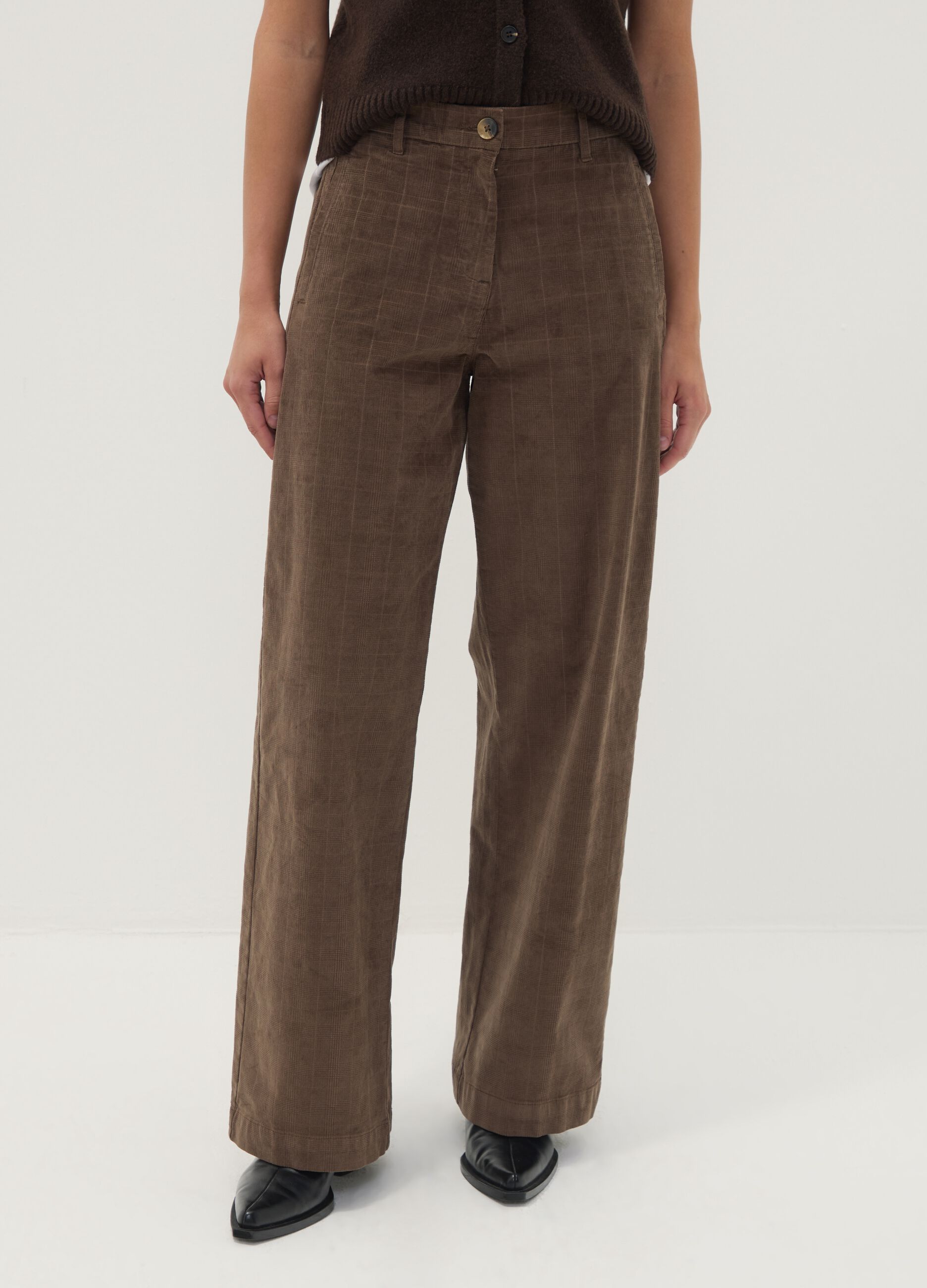 Pantaloni marroni wide leg in cotone elasticizzato