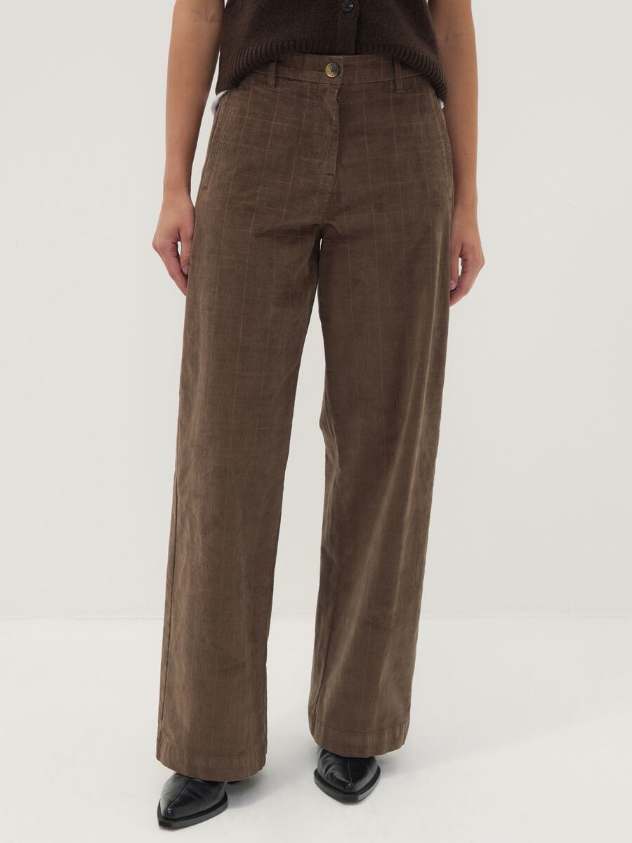 Brown wide-leg stretch cotton trousers_1