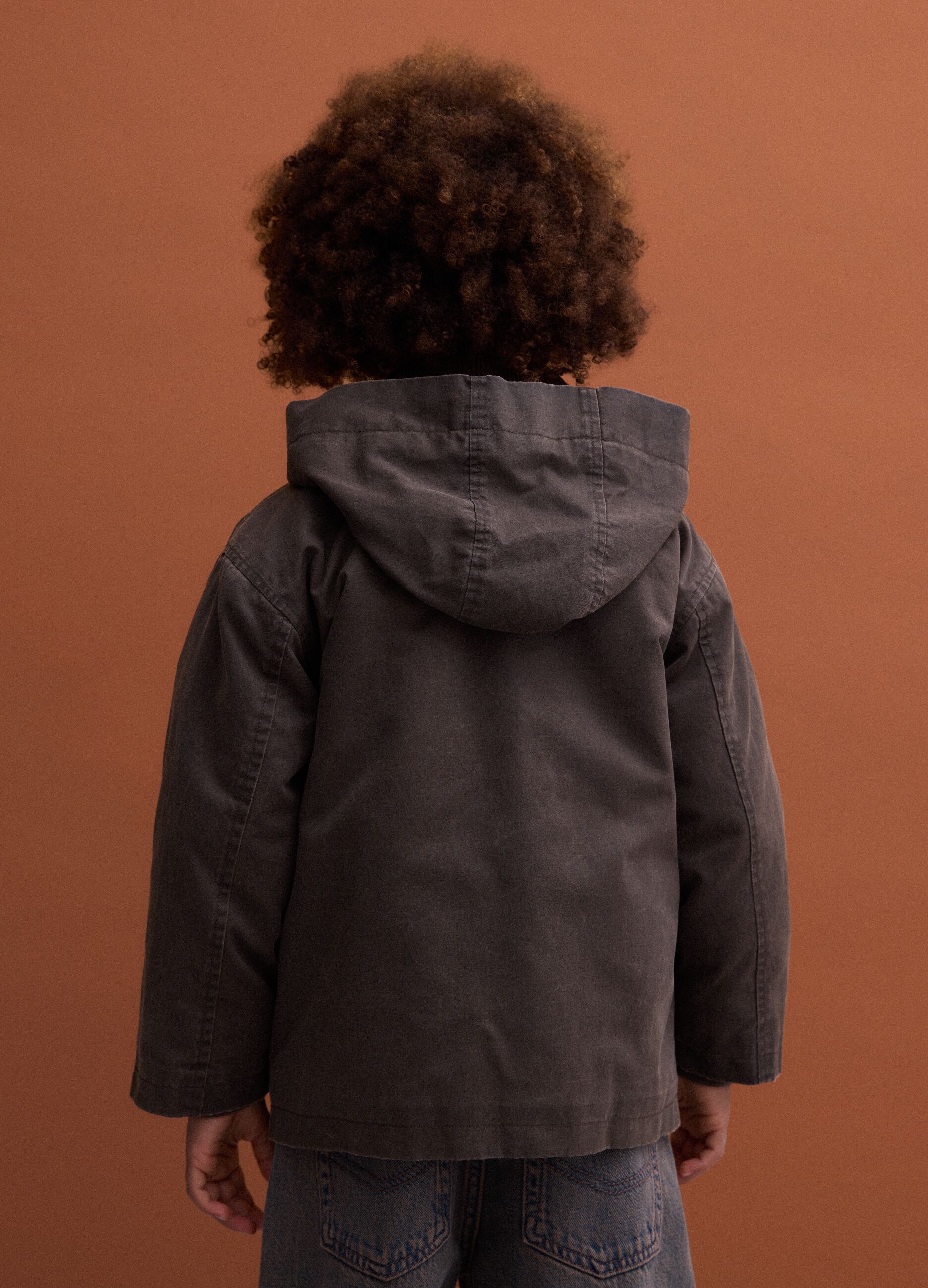 Green water-repellent padded cotton-blend jacket with hood