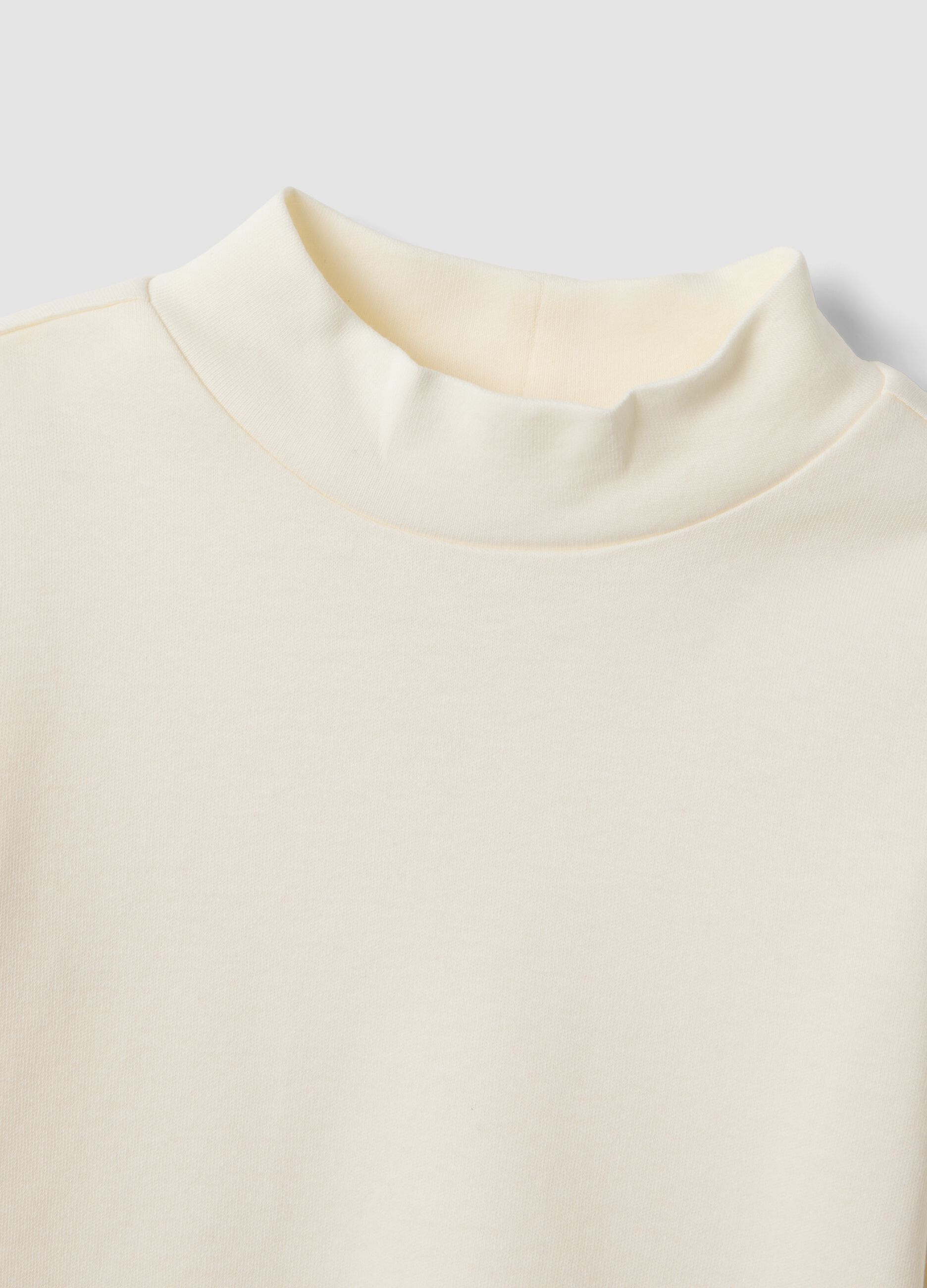 White pure organic cotton T-shirt with raised neck