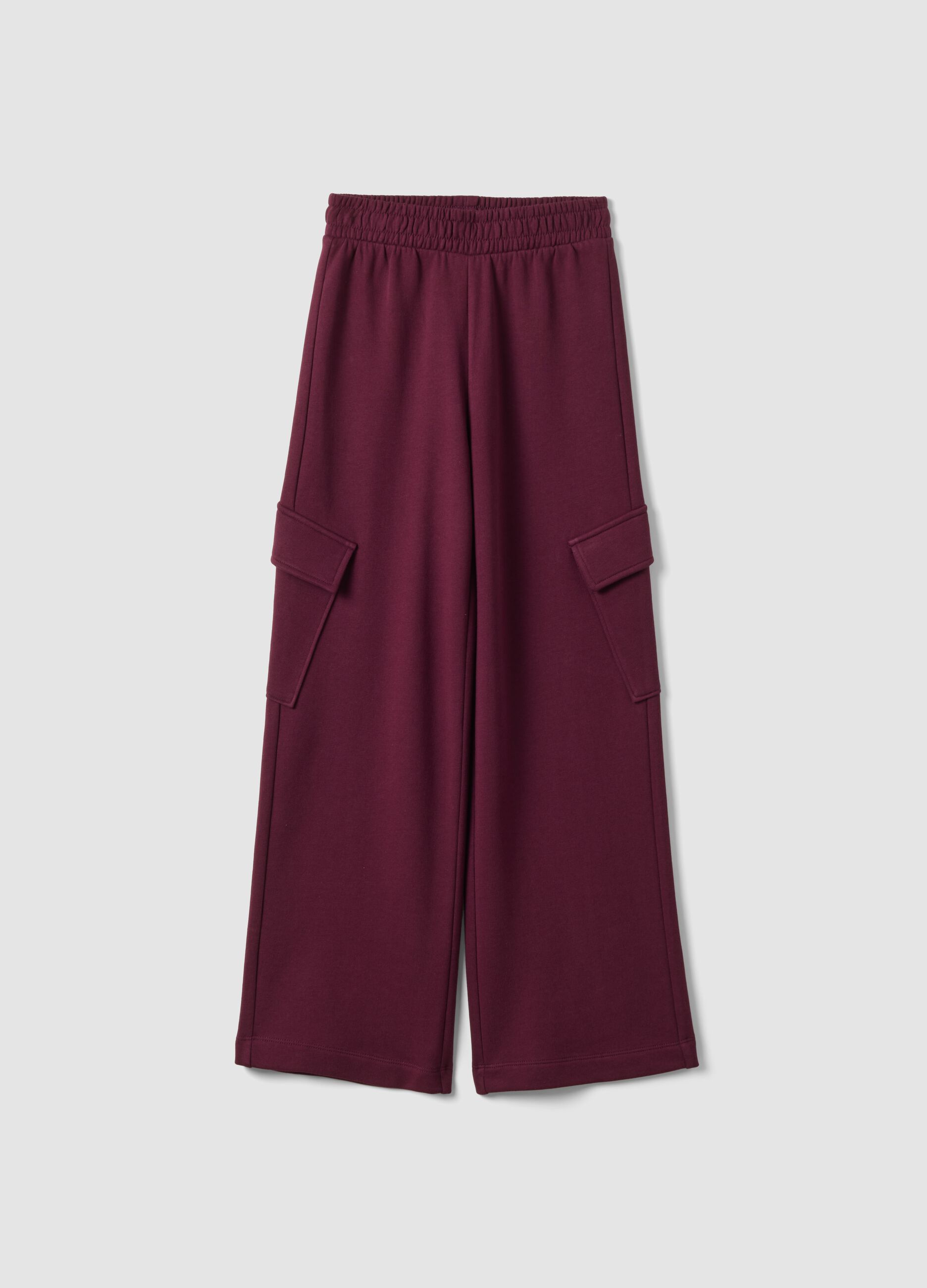 Purple pure-cotton wide-leg trousers with cargo pockets
