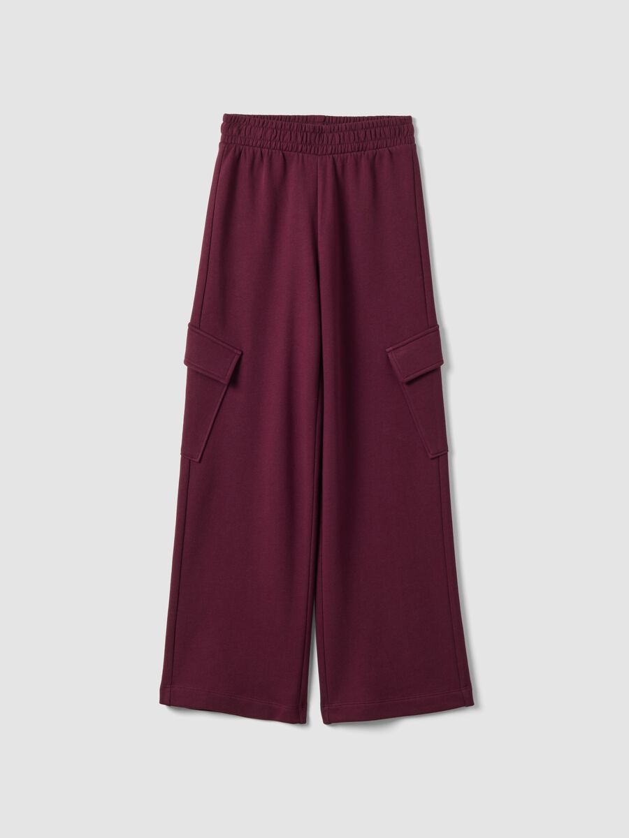 Purple pure-cotton wide-leg trousers with cargo pockets_0