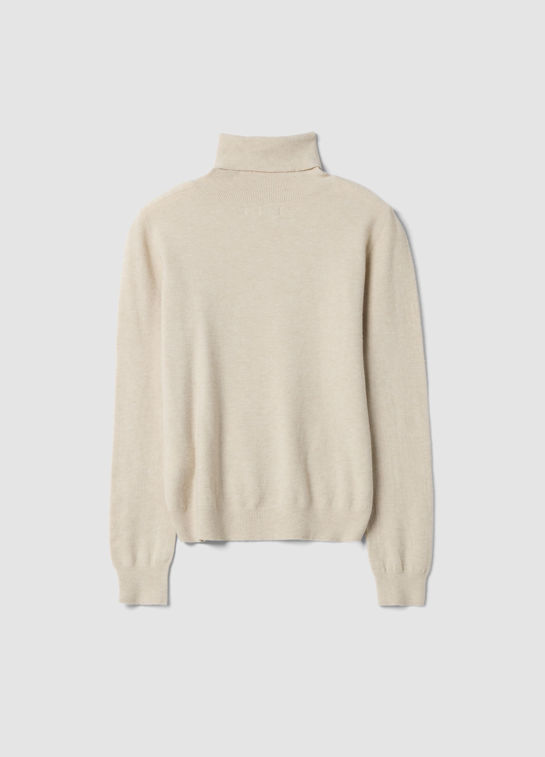 Beige high-neck jumper in viscose and wool blend, regular fit