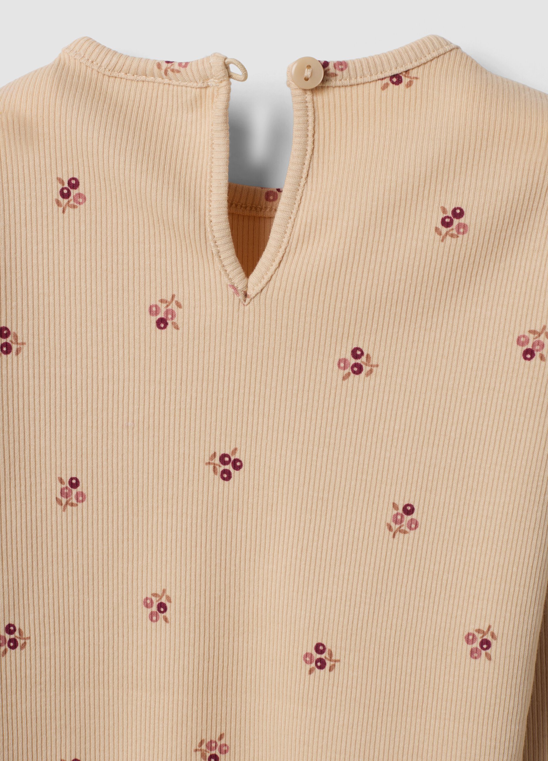 Beige organic stretch cotton crew-neck T-shirt