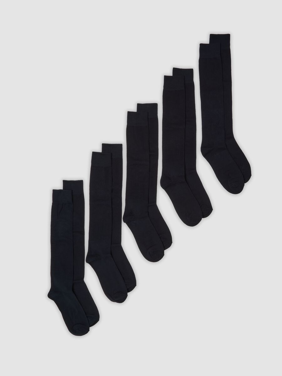 Multipack of five long navy blue socks in stretch organic cotton_0