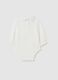Newborn baby bodysuit in pure white cotton with ruffled collar_1