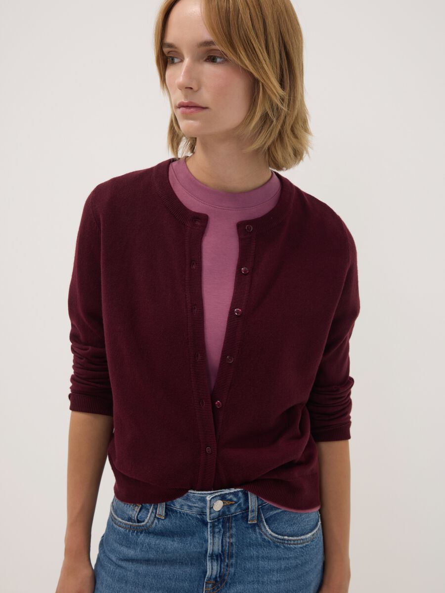 Purple crew-neck regular-fit cardigan with buttons_0