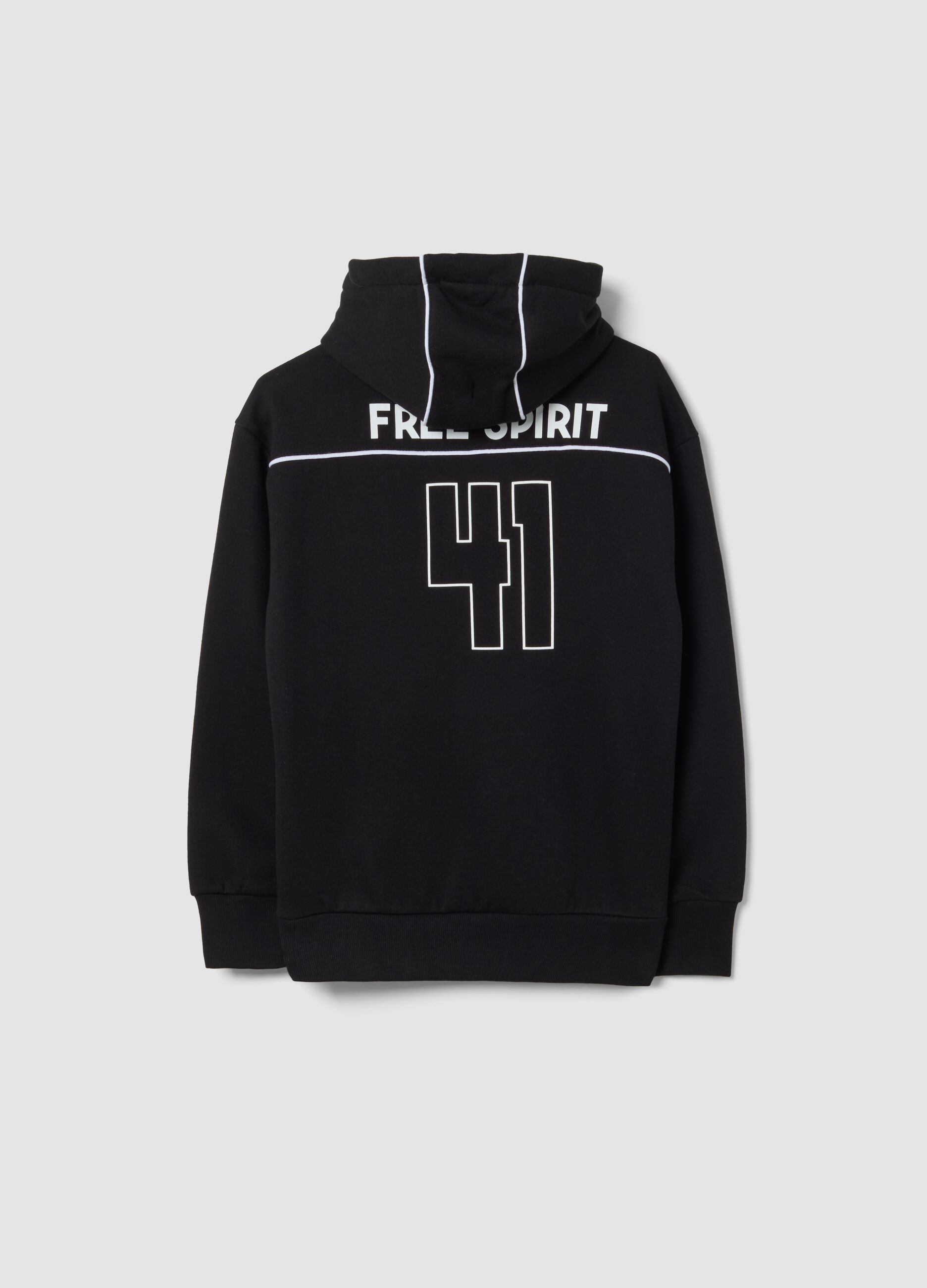 Black cotton-blend hoodie with Jeep print