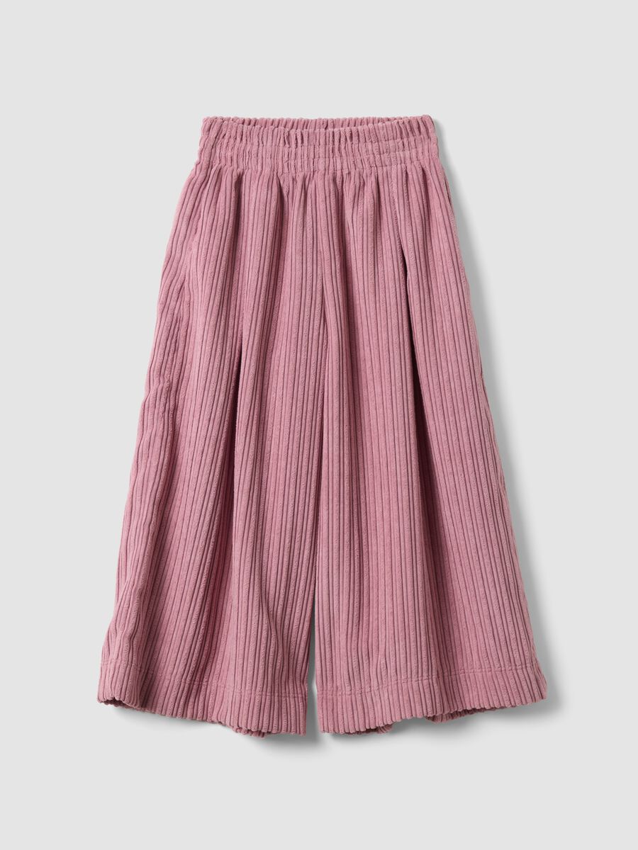 Pink wide-leg ribbed trousers with elasticated waistband_0
