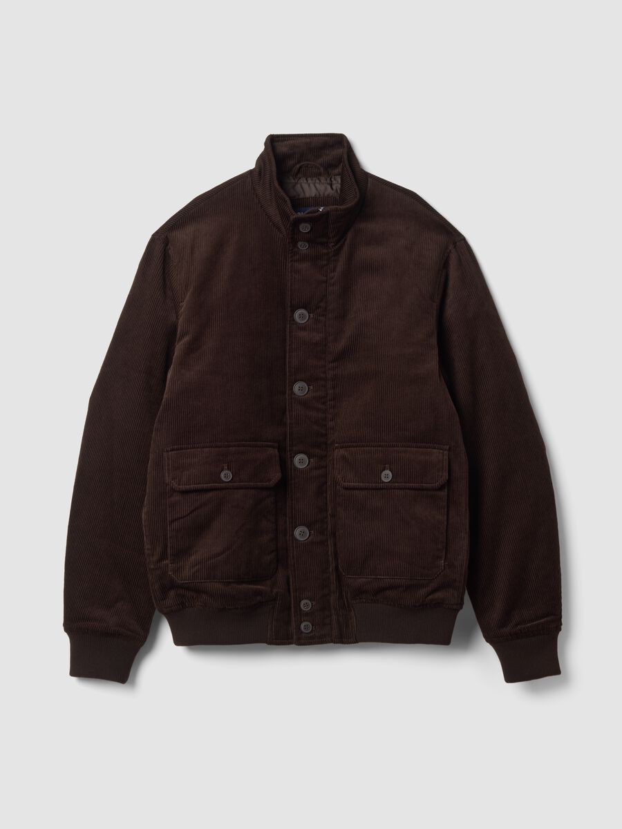 Brown padded pure cotton ribbed bomber jacket, regular fit_0