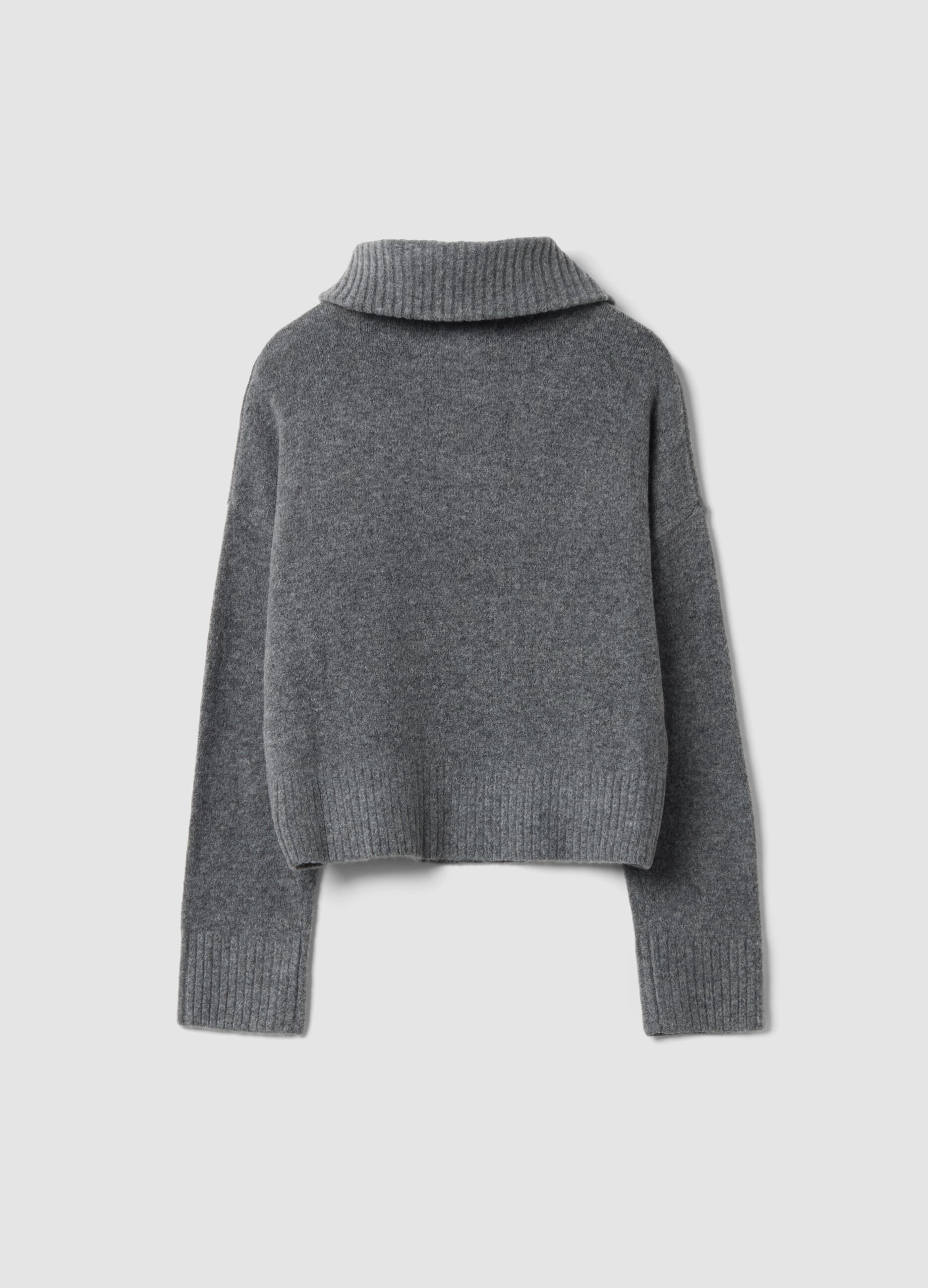 Grey half-zip stretch wool jumper