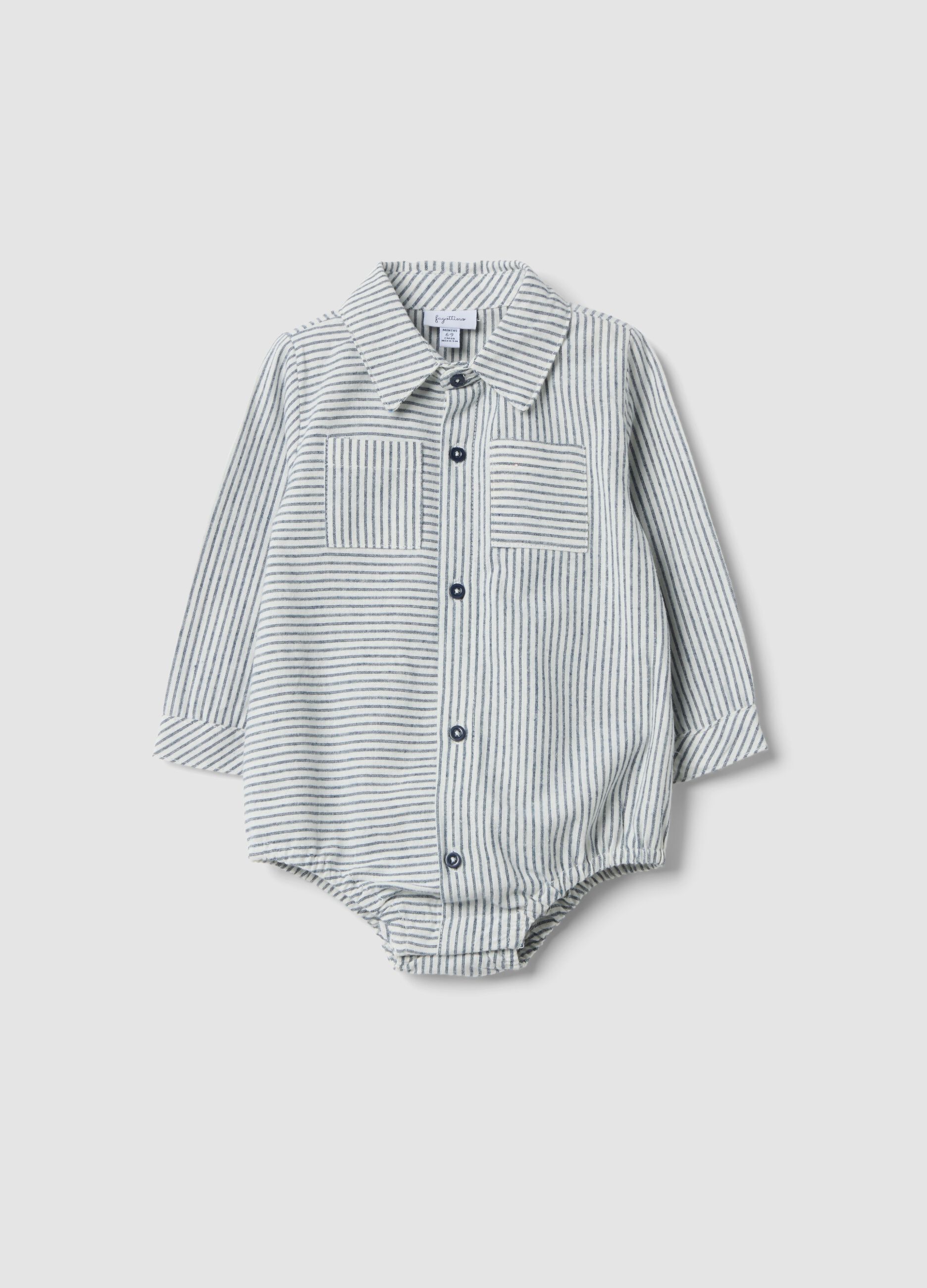 Body bianco in puro cotone con colletto e righe