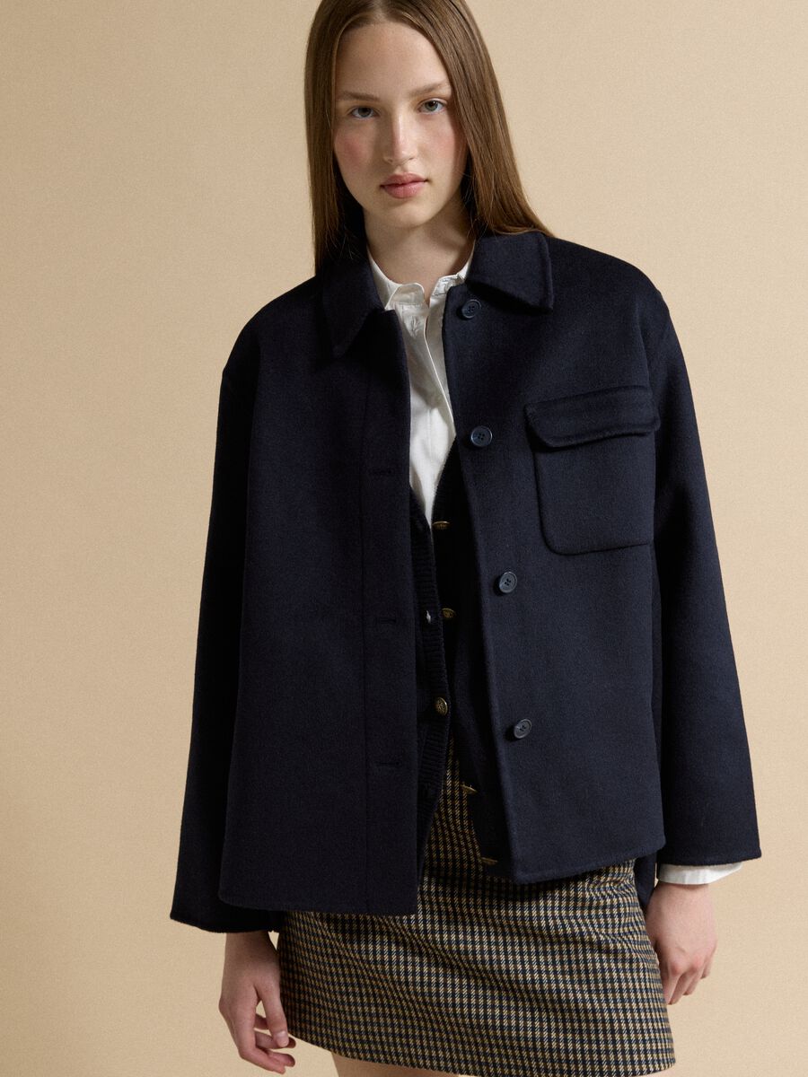 Blue wool-viscose blend over-fit coat with buttons_0