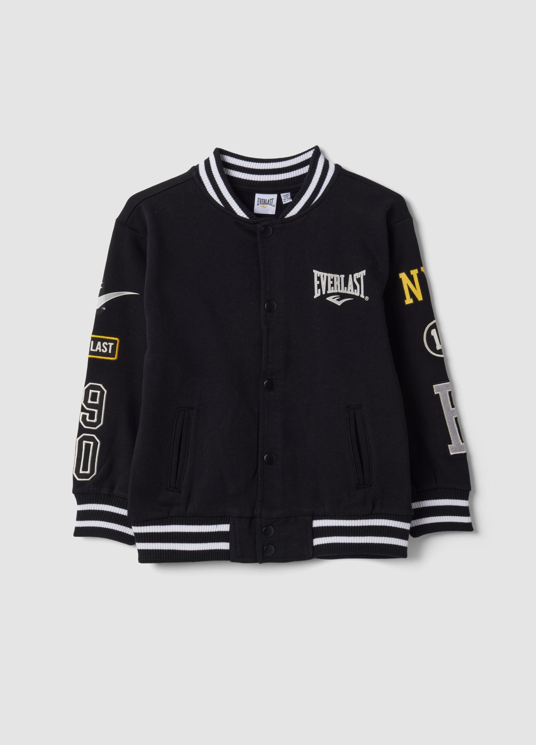 Black pure cotton college-style sweatshirt with logo, regular fit for boys