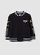 Black pure cotton college-style sweatshirt with logo, regular fit for boys_0