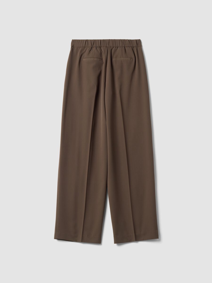 Brown formal stretch-viscose regular-fit trousers_6