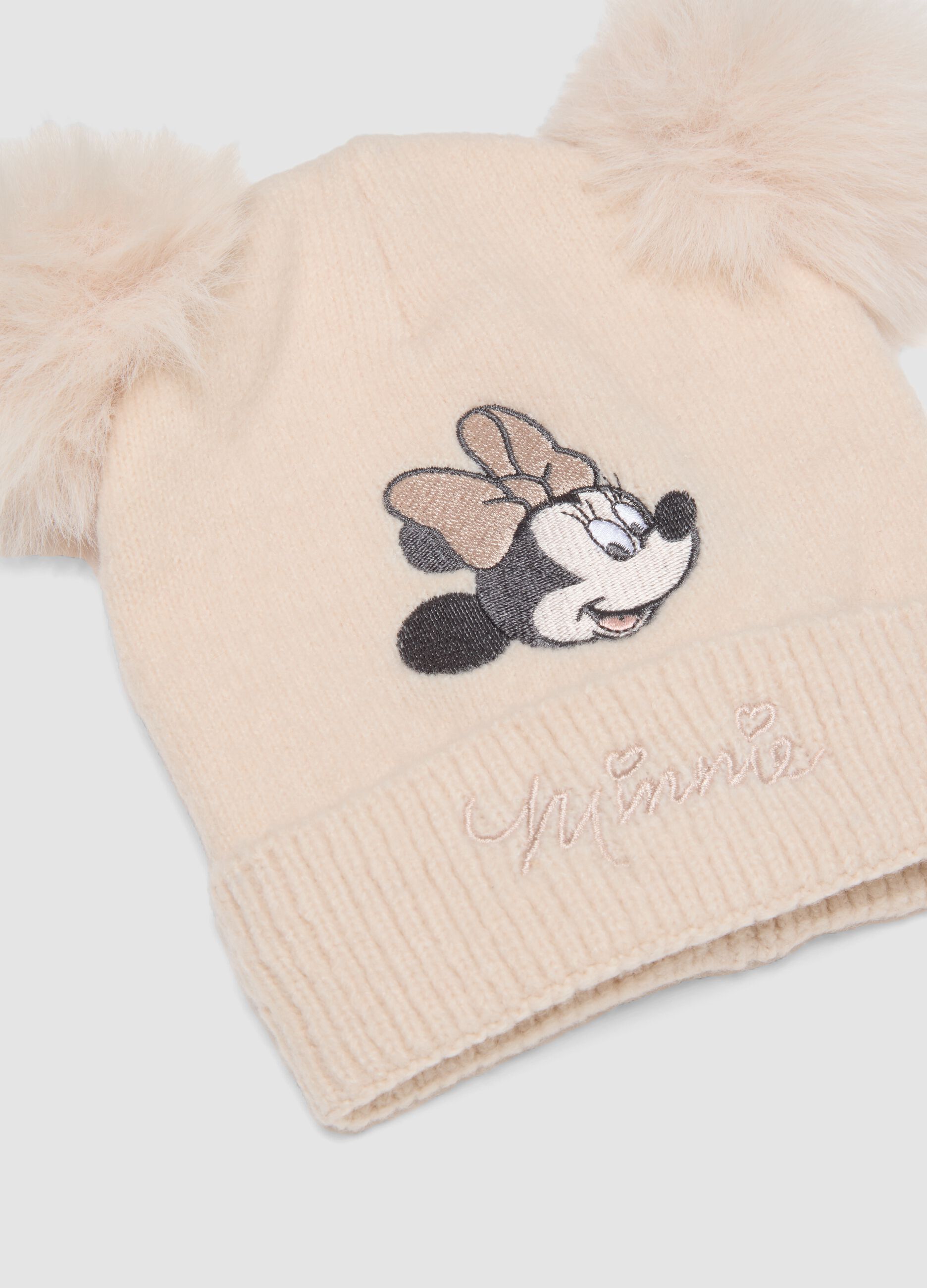 Beige stretchy fabric set with Minnie-themed hat and mittens