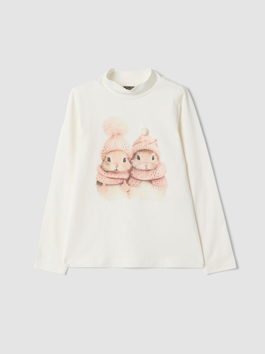 White stretch cotton crew-neck T-shirt_0