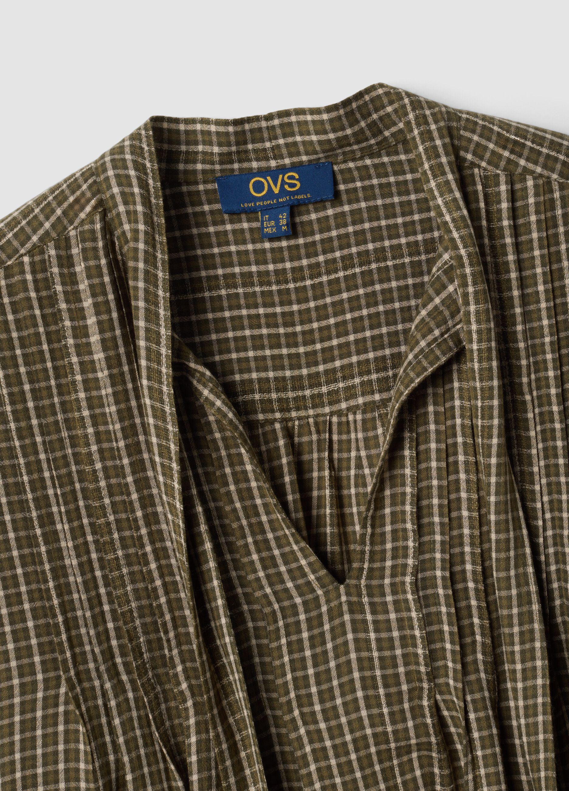 Blusa marrone in pura viscosa a quadri