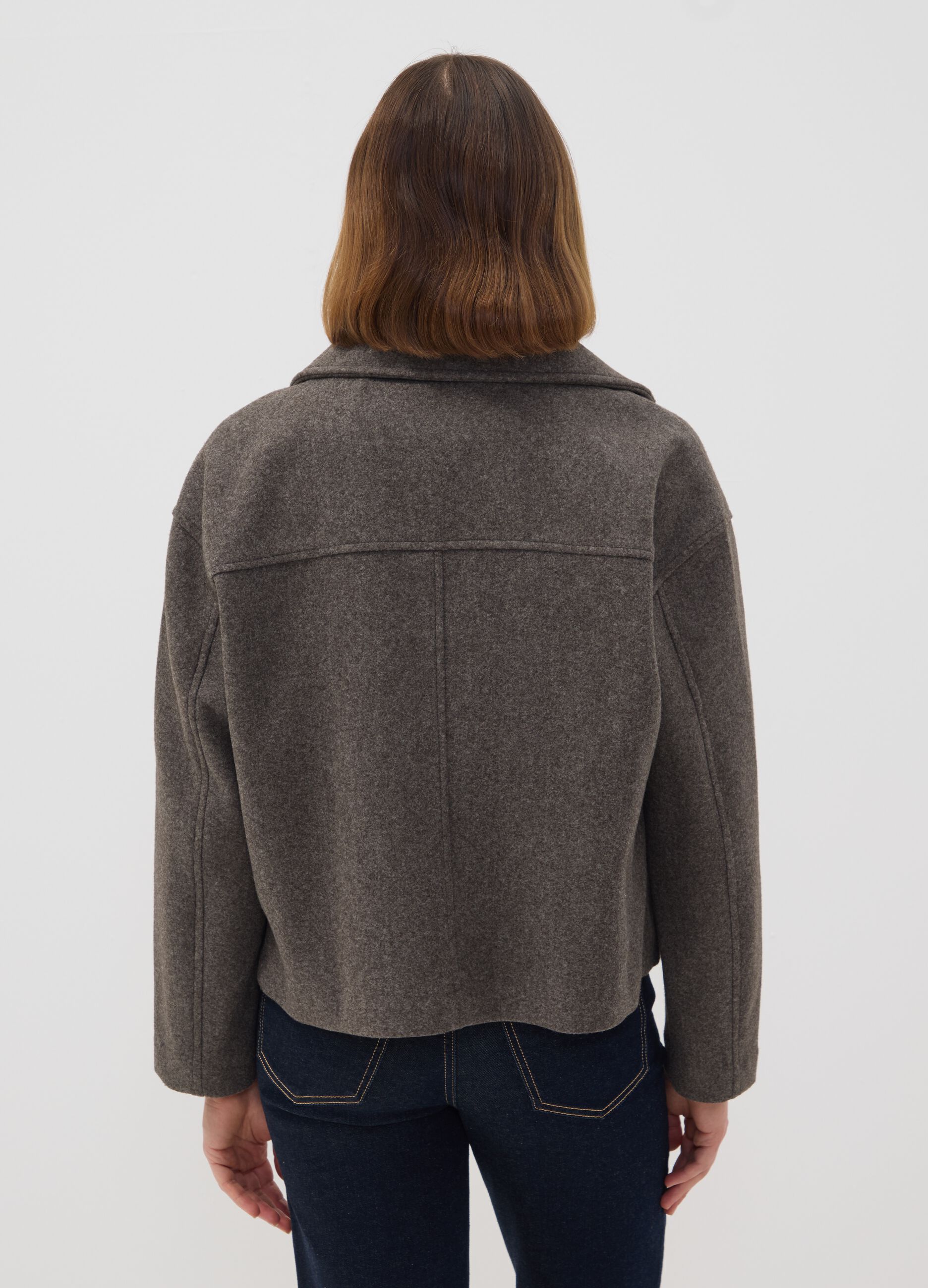 Grey double-breasted regular-fit jacket with zip and buttons
