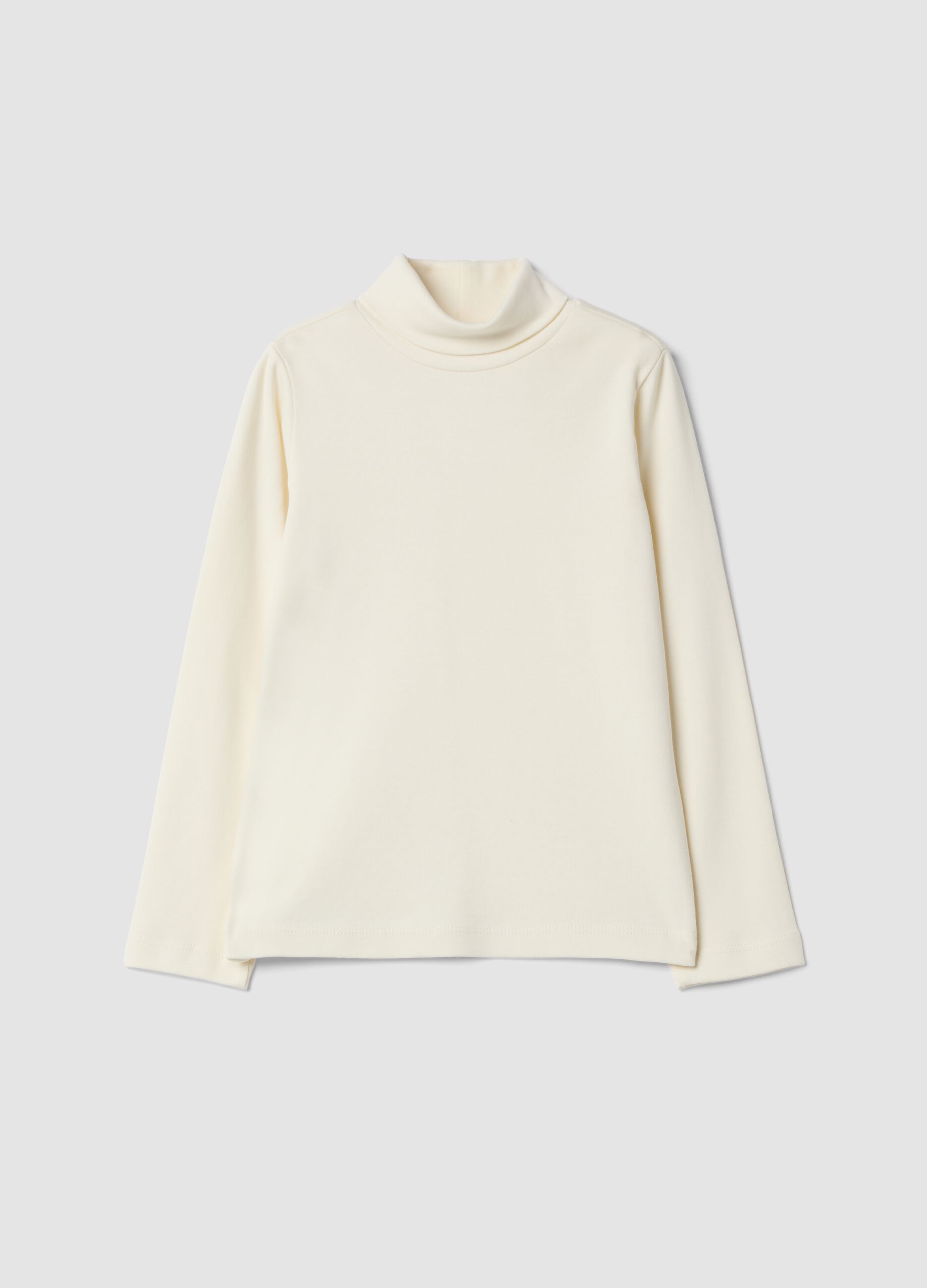 T-shirt bianca a dolcevita in puro cotone organico