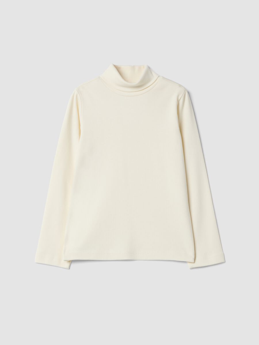 White roll-neck T-shirt in pure organic cotton_0