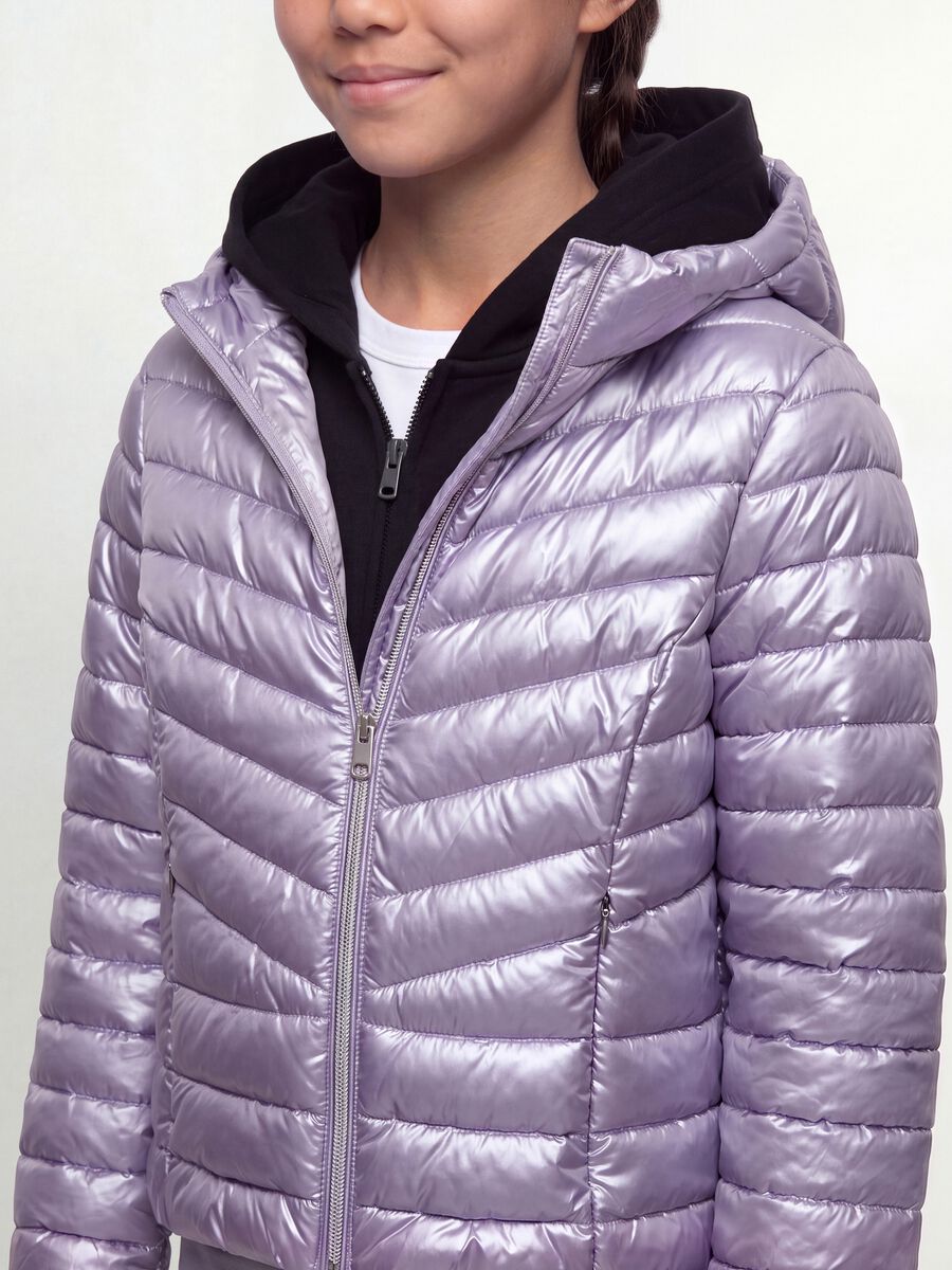 Purple Ultralight Padded Hooded Jacket with Zip for Girls_2