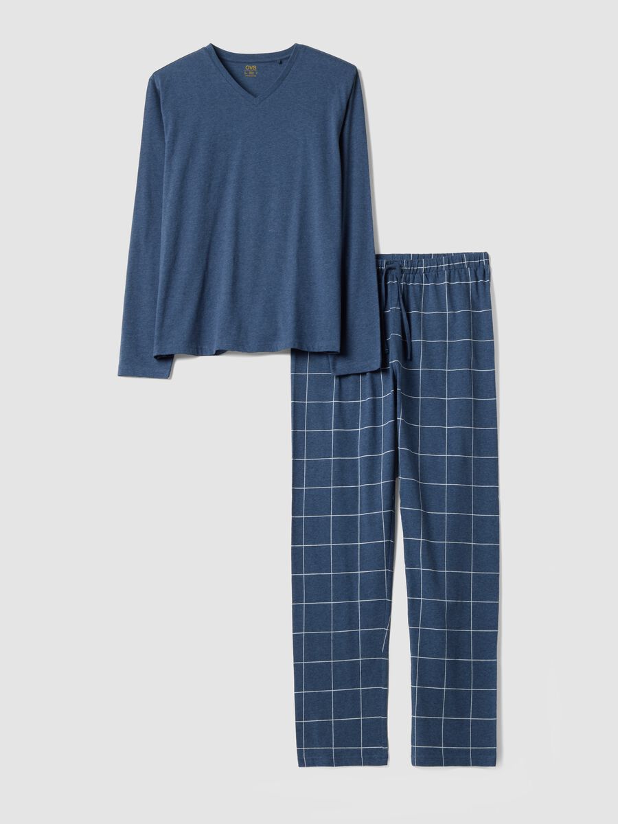 Blue V-neck pyjamas in pure organic cotton_4