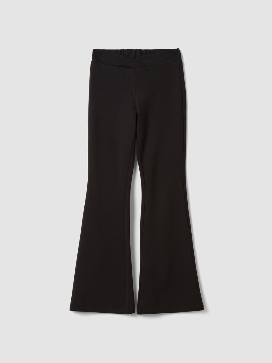Black stretch viscose flared trousers_0