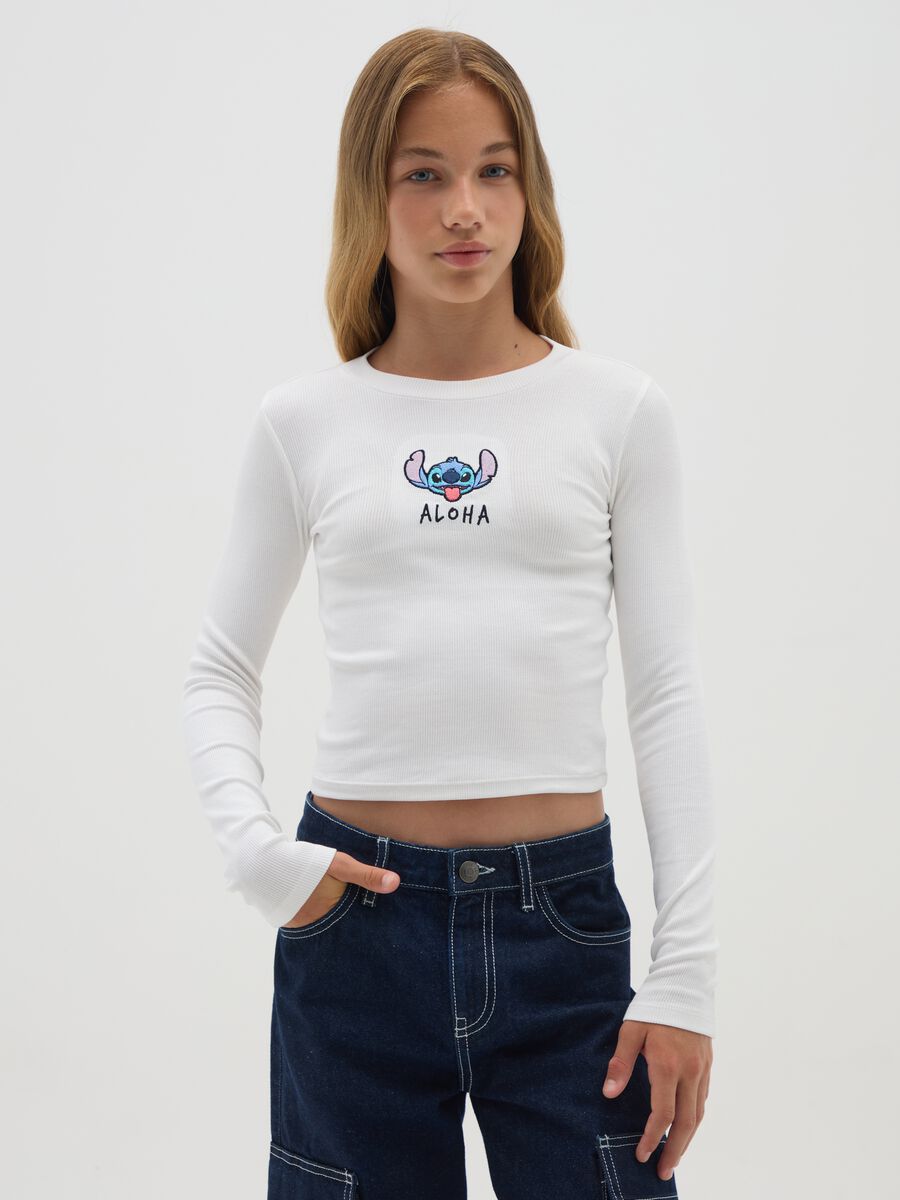 White stretch cotton girl's T-shirt_0