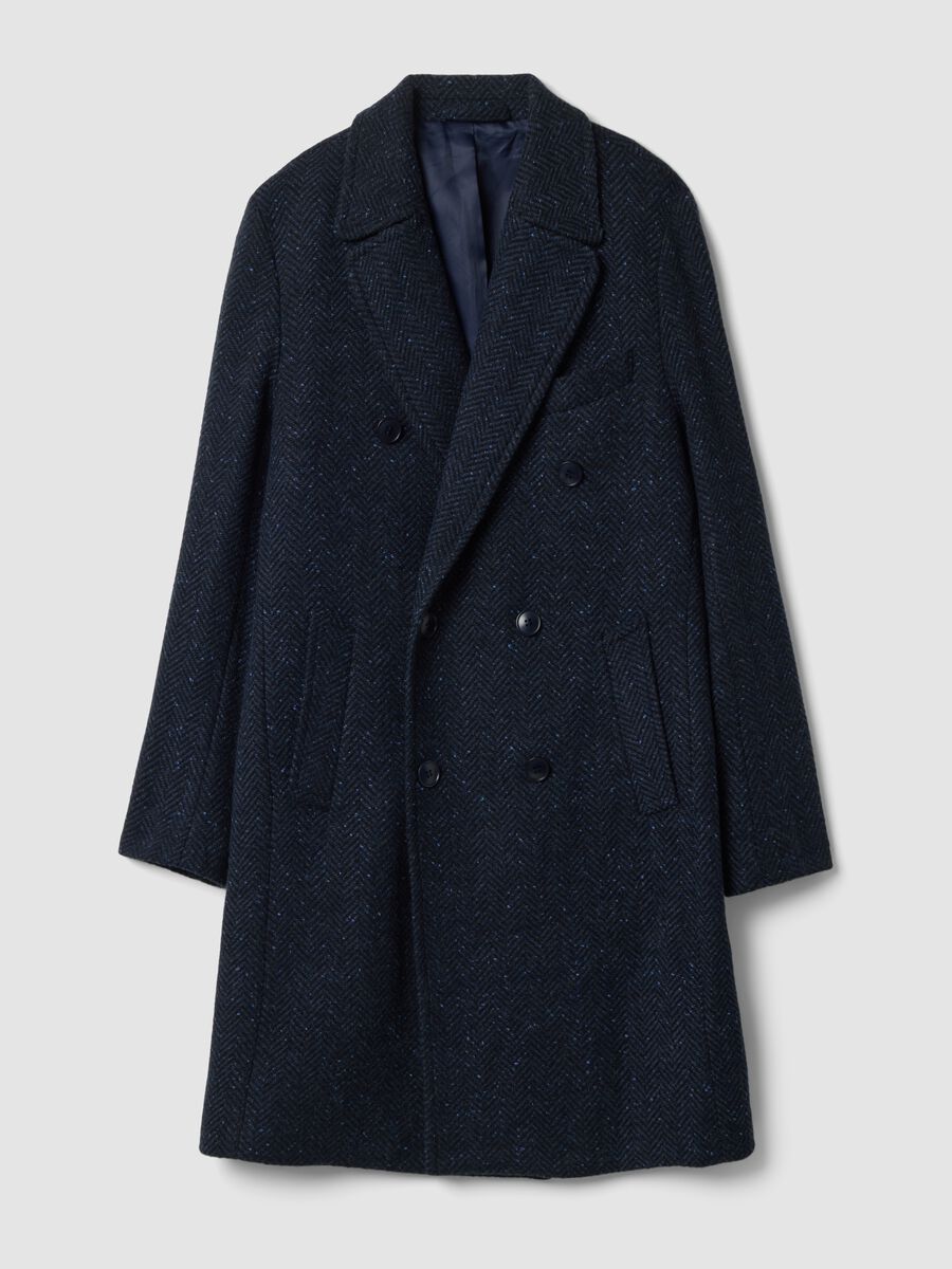 Indigo blue wool and viscose-blend coat_0