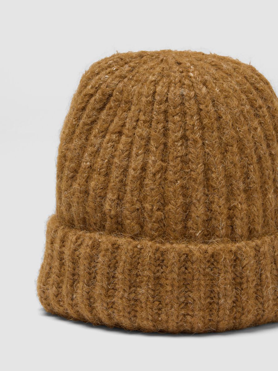 Brown wide-rib stretch wool beanie_2