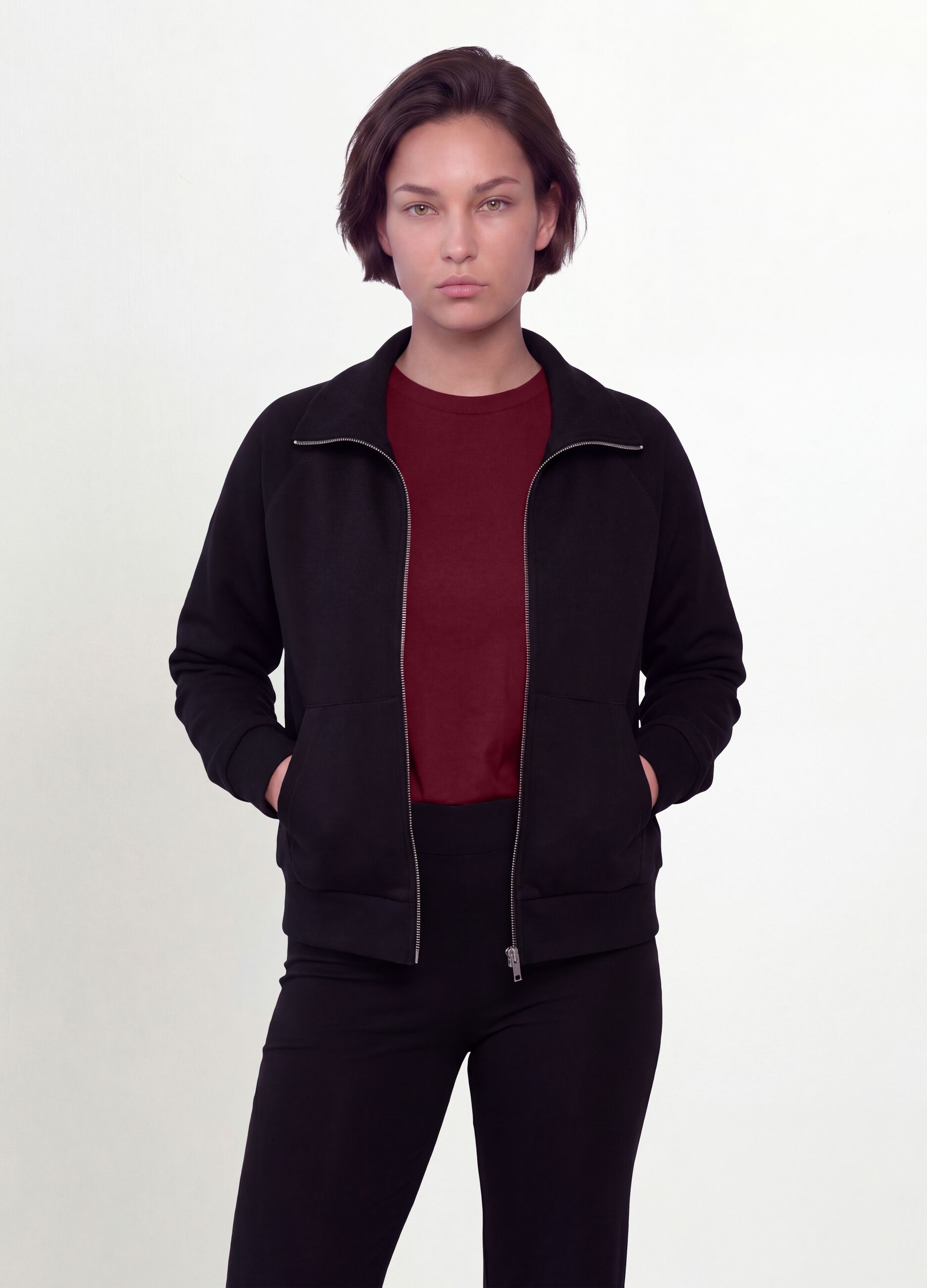 Black stretch viscose sweatshirt with roll neck, regular fit